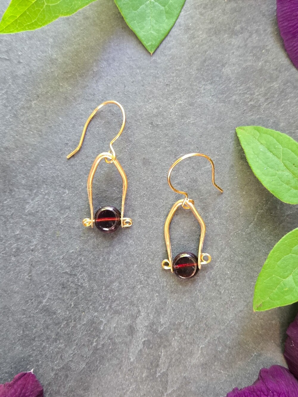 NWT Garnet Brass Frame Earrings
